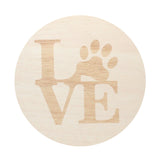 Sandalwood verbena scented candle lid with LOVE and paw print emblem
