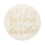 12 oz scented candle lid with beige 'Life is golden' lettering