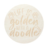 12 oz scented candle lid with beige 'Life is golden' lettering