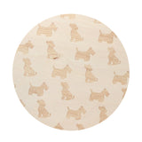 Scented candle lid with cream fabric cover and tan dog silhouette pattern