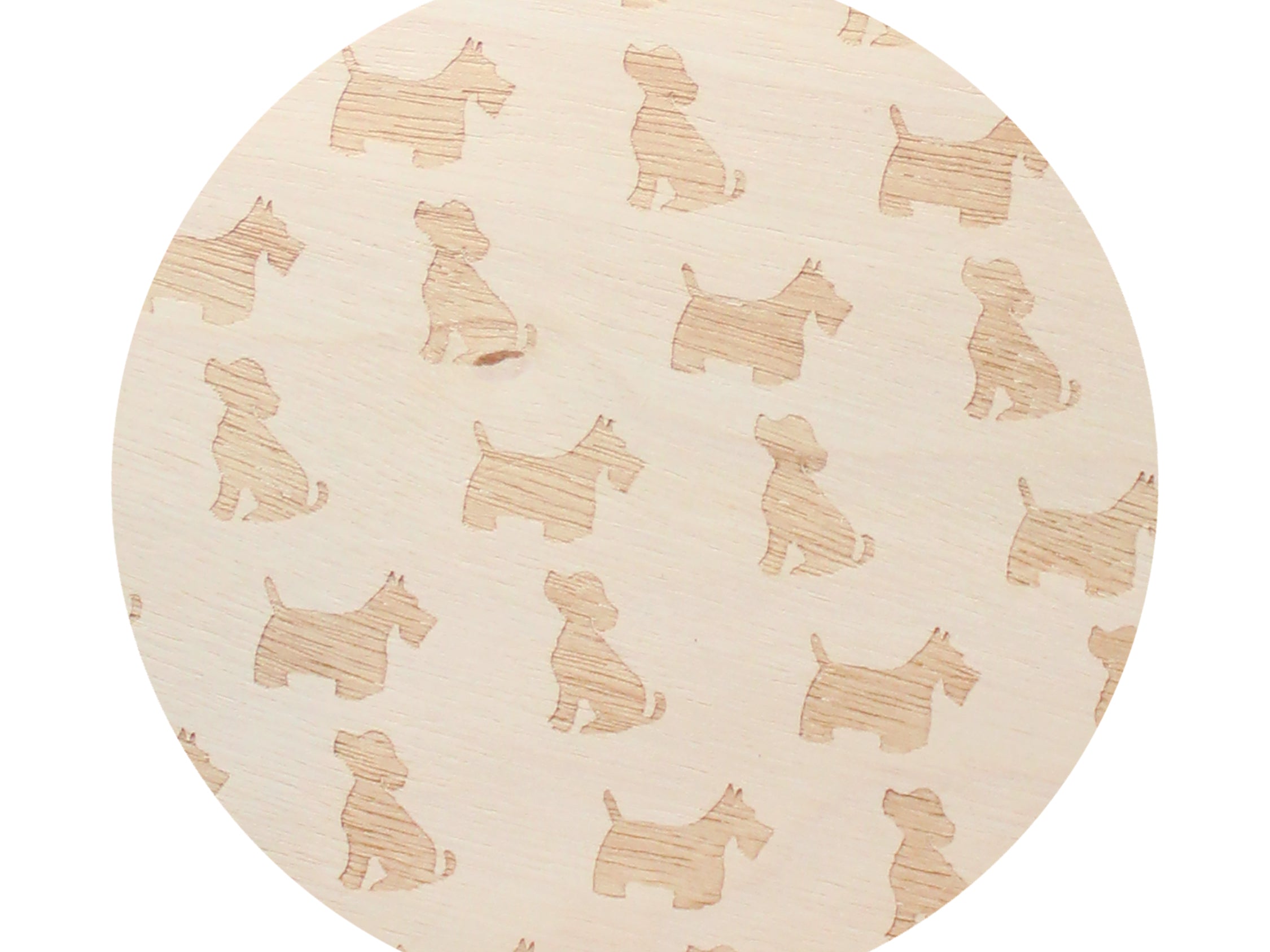 Scented candle lid with cream fabric cover and tan dog silhouette pattern