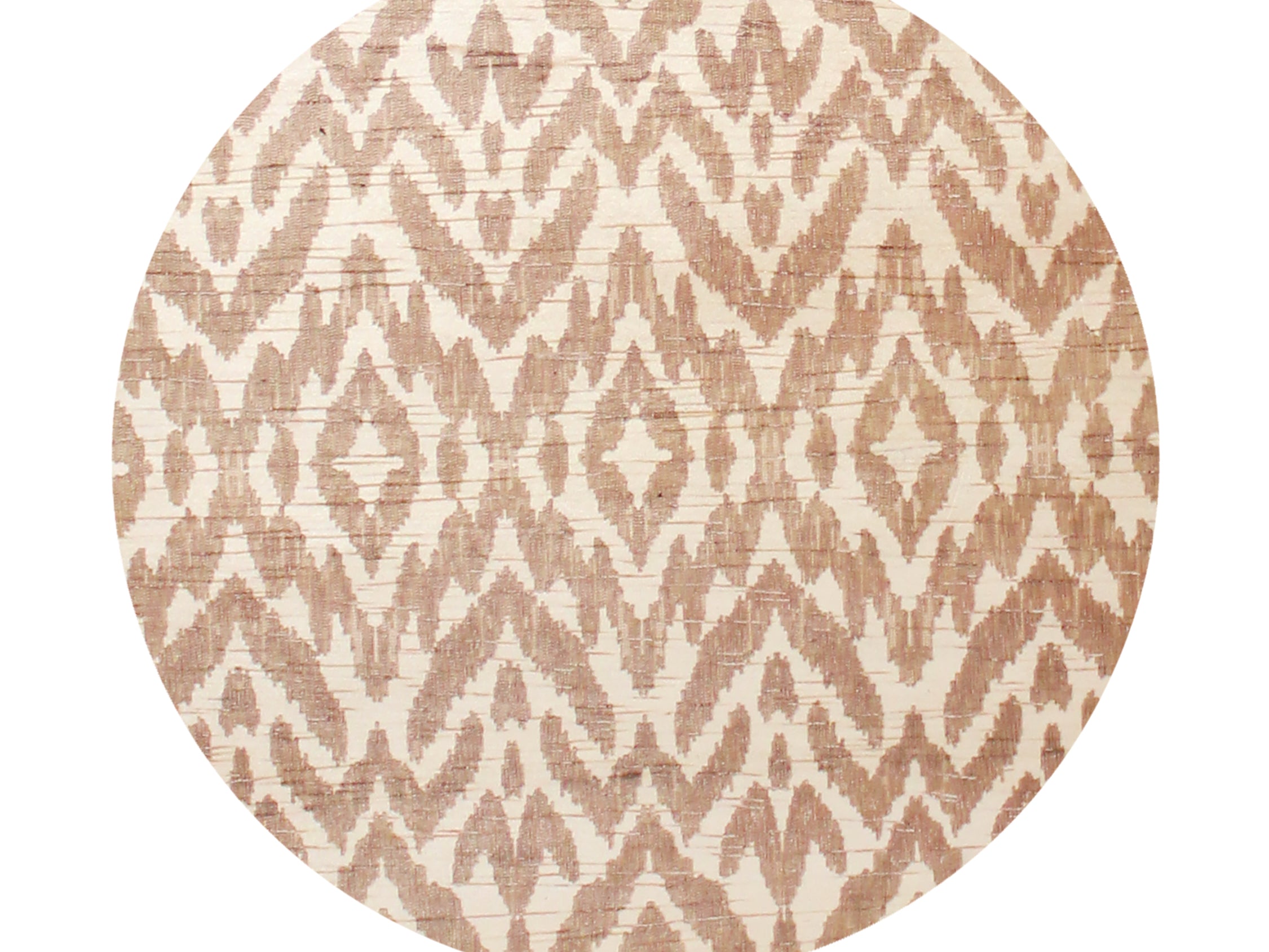 Patterned round candle lid with beige and tan ikat design