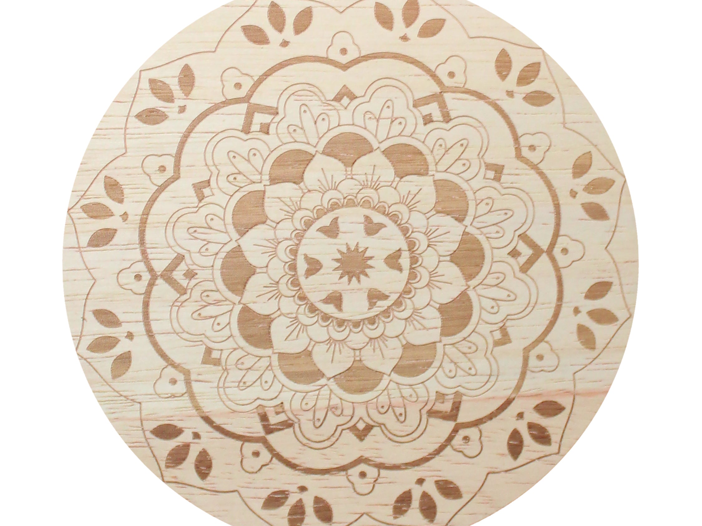 Beige mandala-patterned candle lid for Sand + Fog scented jar