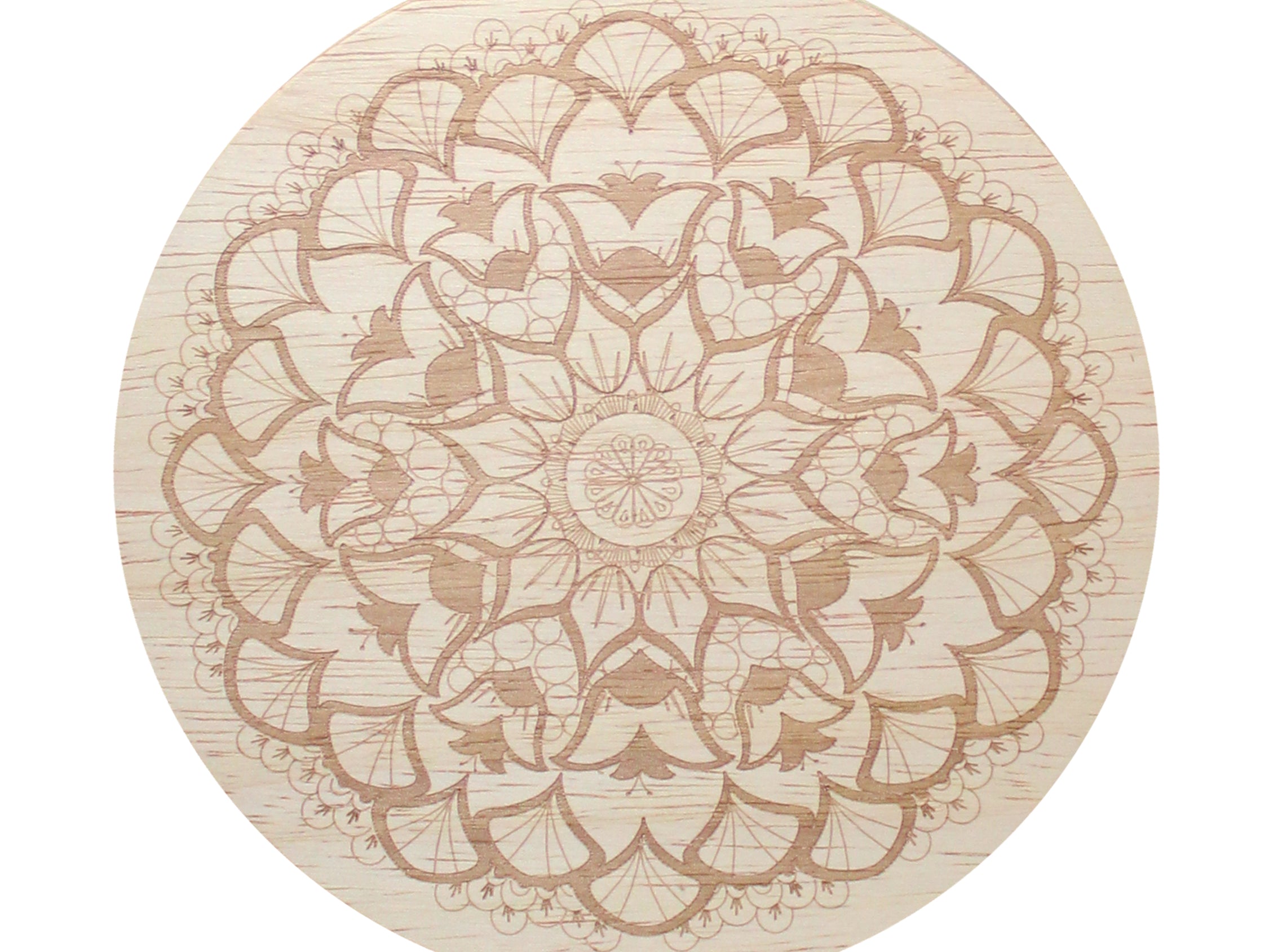 Scented candle lid with decorative mandala pattern on cream top
