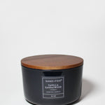 SAND+FOG vanilla sandalwood scented candle with wooden lid, 16 oz jar