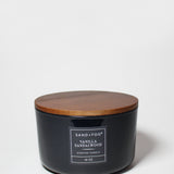 SAND+FOG vanilla sandalwood scented candle with wooden lid, 16 oz jar