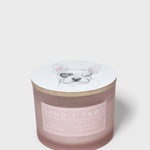 Scented candle with French bulldog lid and Sand + Paws jar label