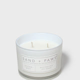 12 oz scented candle with Ocean Mist label, clear glass, two wicks