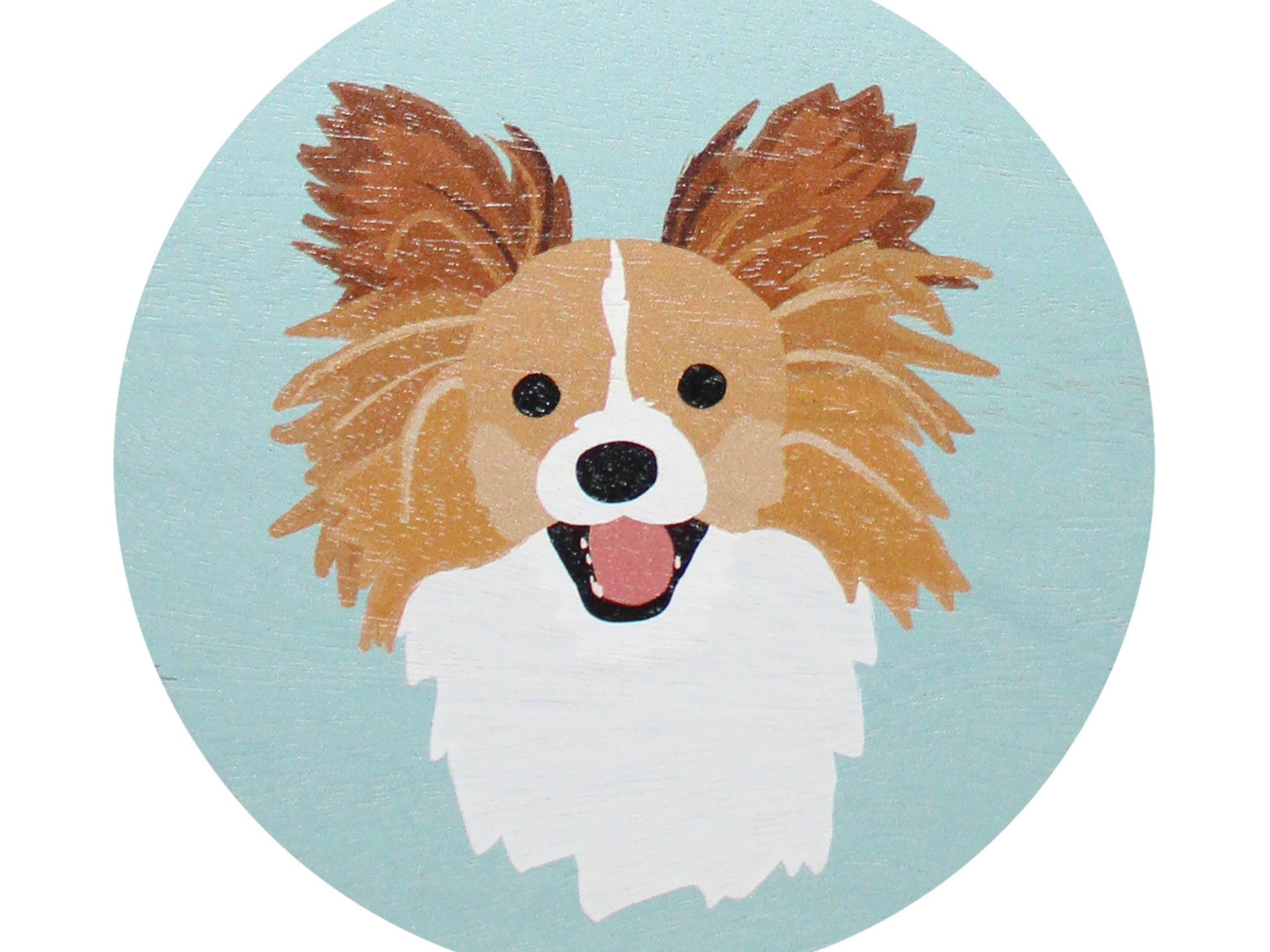 Scented candle lid with smiling dog graphic