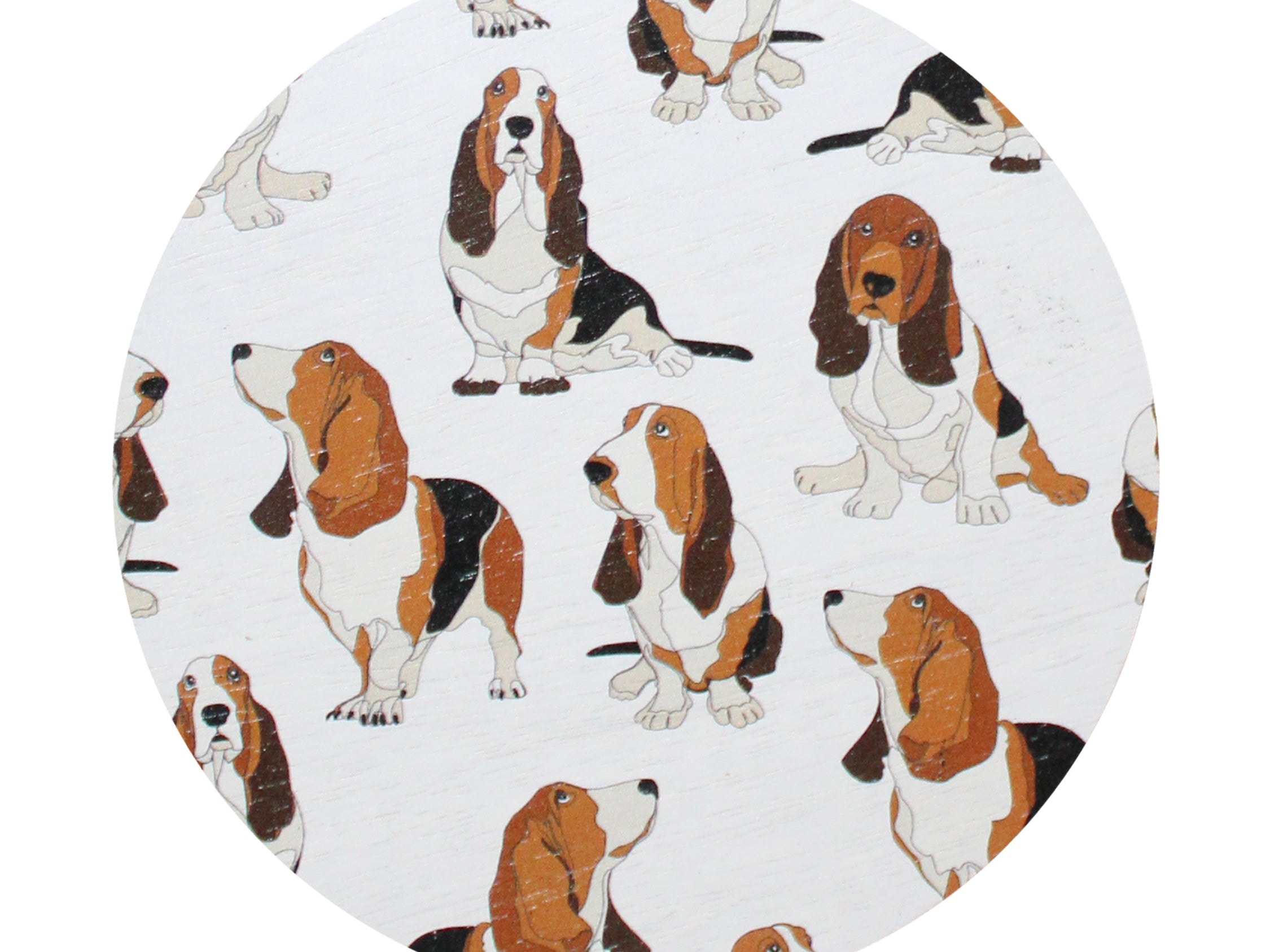 Scented candle lid with white dog pattern, top view