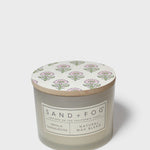 SAND + FOG scented candle, vanilla sandalwood, with floral patterned lid