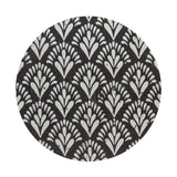 Scented candle lid with black and cream fan leaf pattern