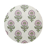 SAND + FOG candle lid with repeating green and pink floral pattern