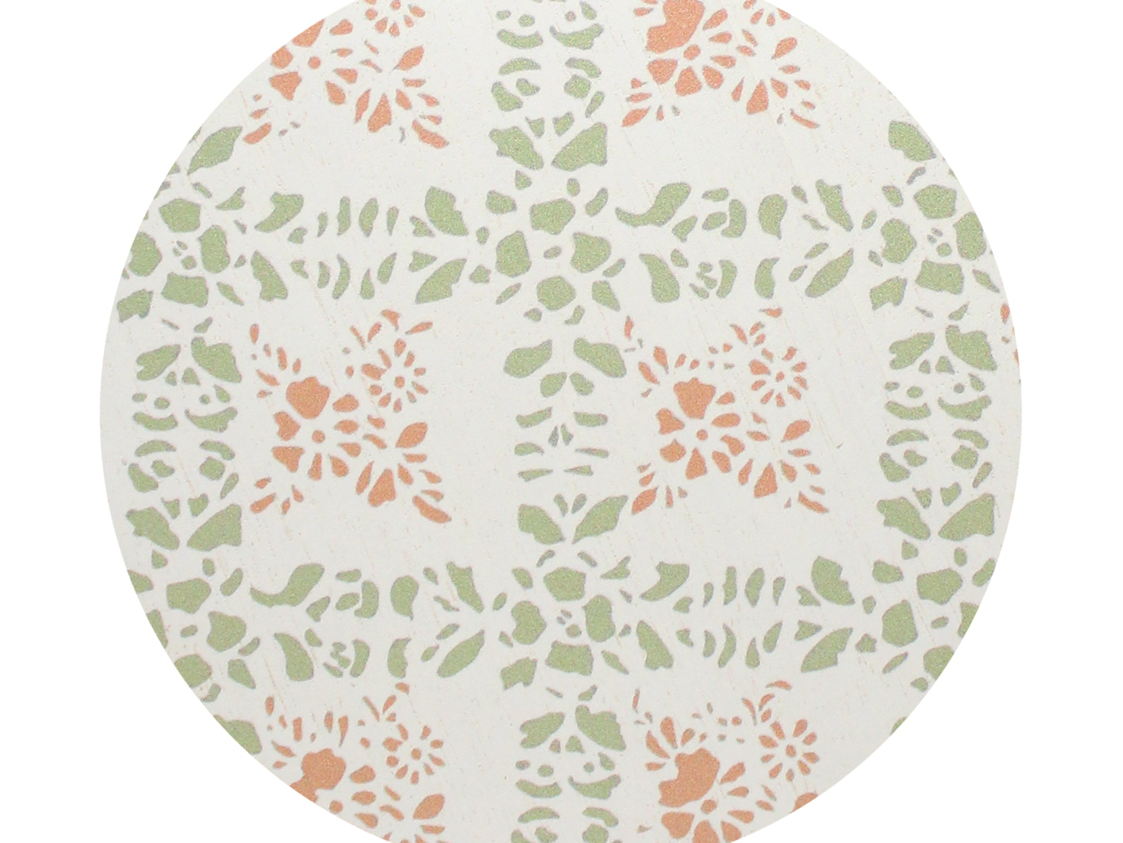 Scented candle lid with green-and-peach botanical pattern