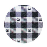 Plaid scented candle lid with paw-print pattern