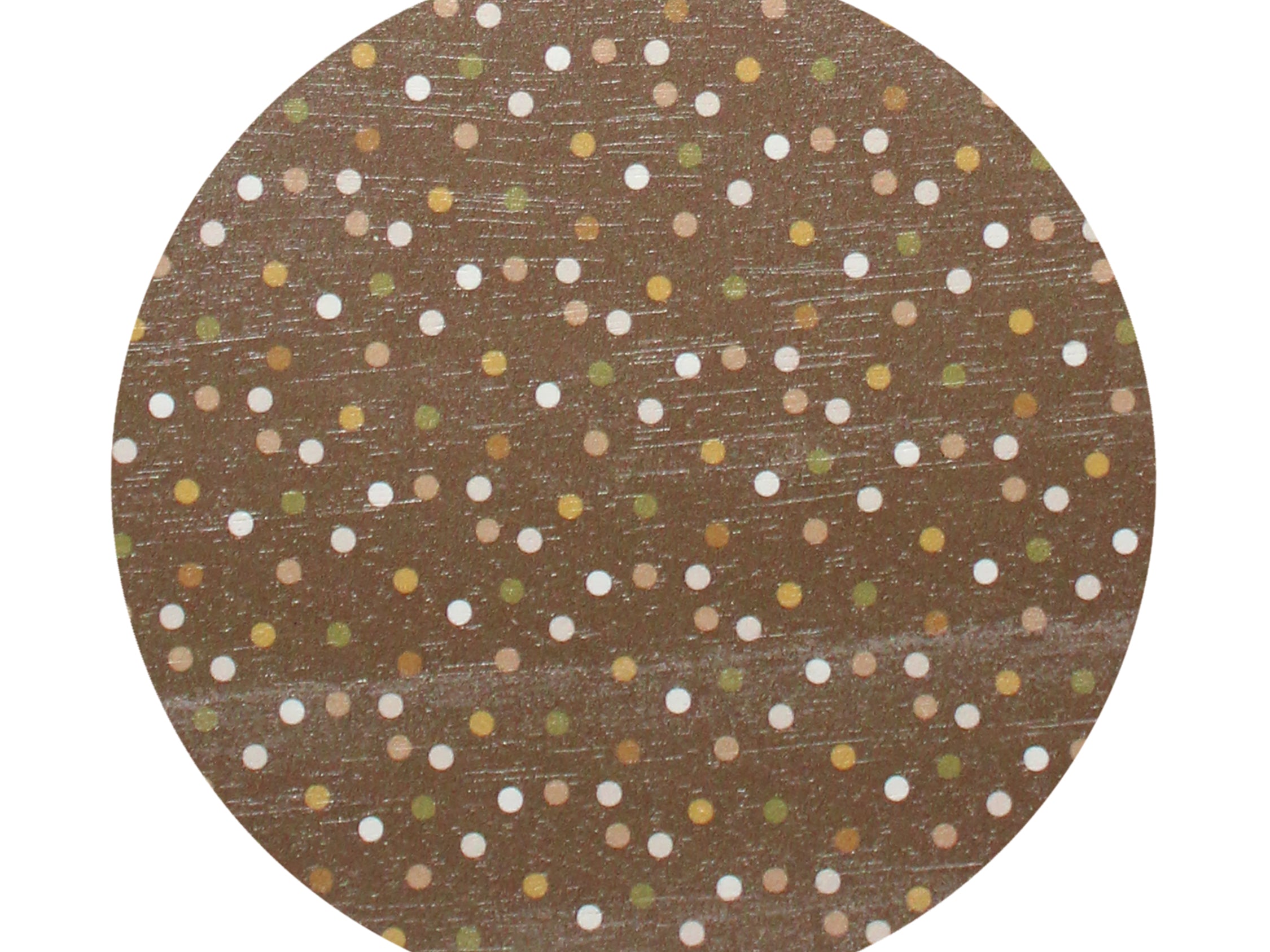 Speckled brown round candle lid with scattered cream dots