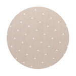 Scented candle lid with beige top and white dot pattern