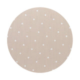 Scented candle lid with beige top and white dot pattern