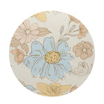 Floral illustrated scented candle lid with beige and blue flowers