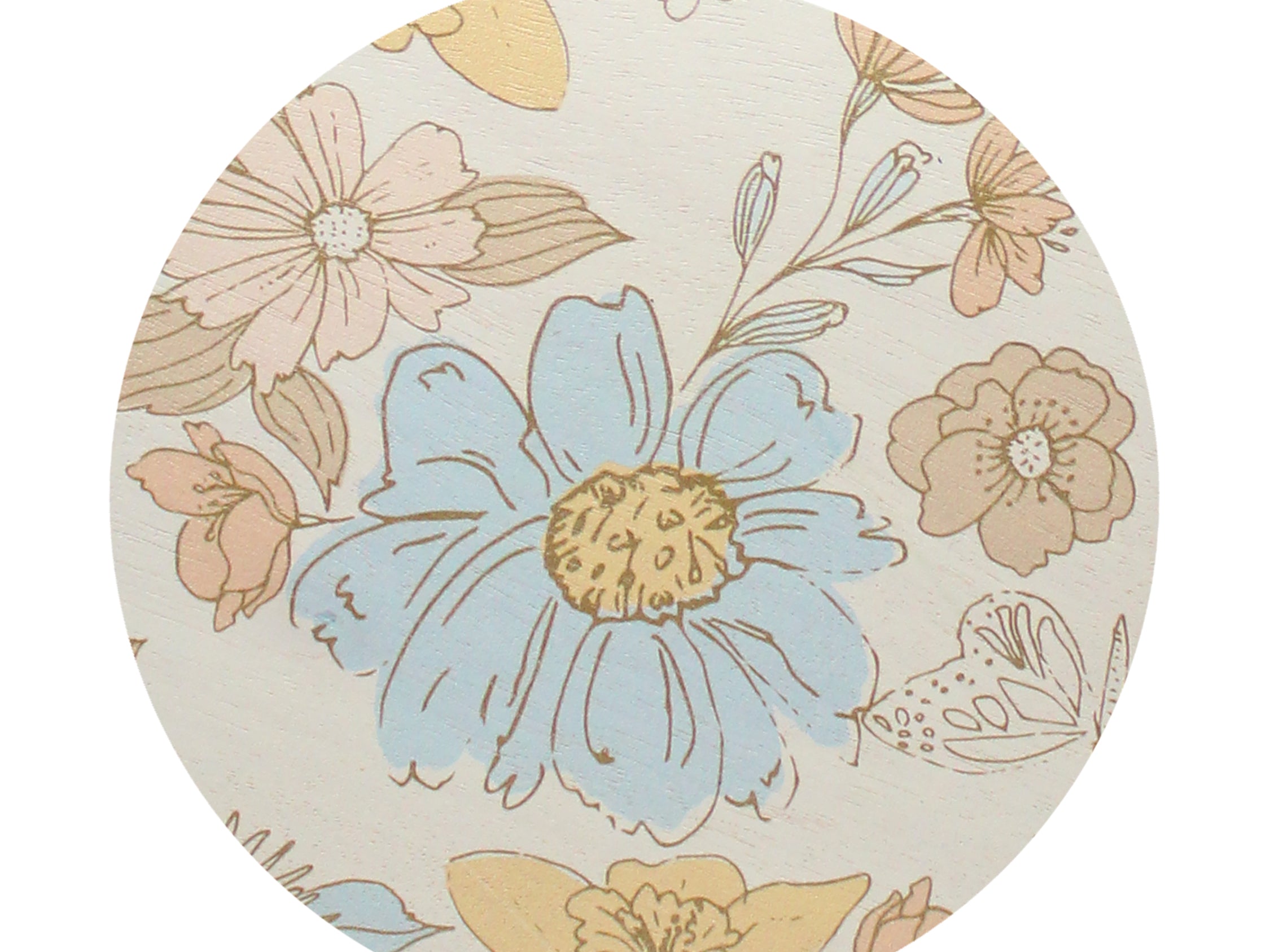 Floral illustrated scented candle lid with beige and blue flowers