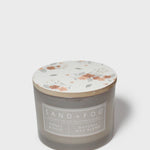 Scented candle jar with floral lid top in white with peach flower and leaf print