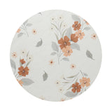 Scented candle lid, white with peach and orange floral pattern and small leaf accents