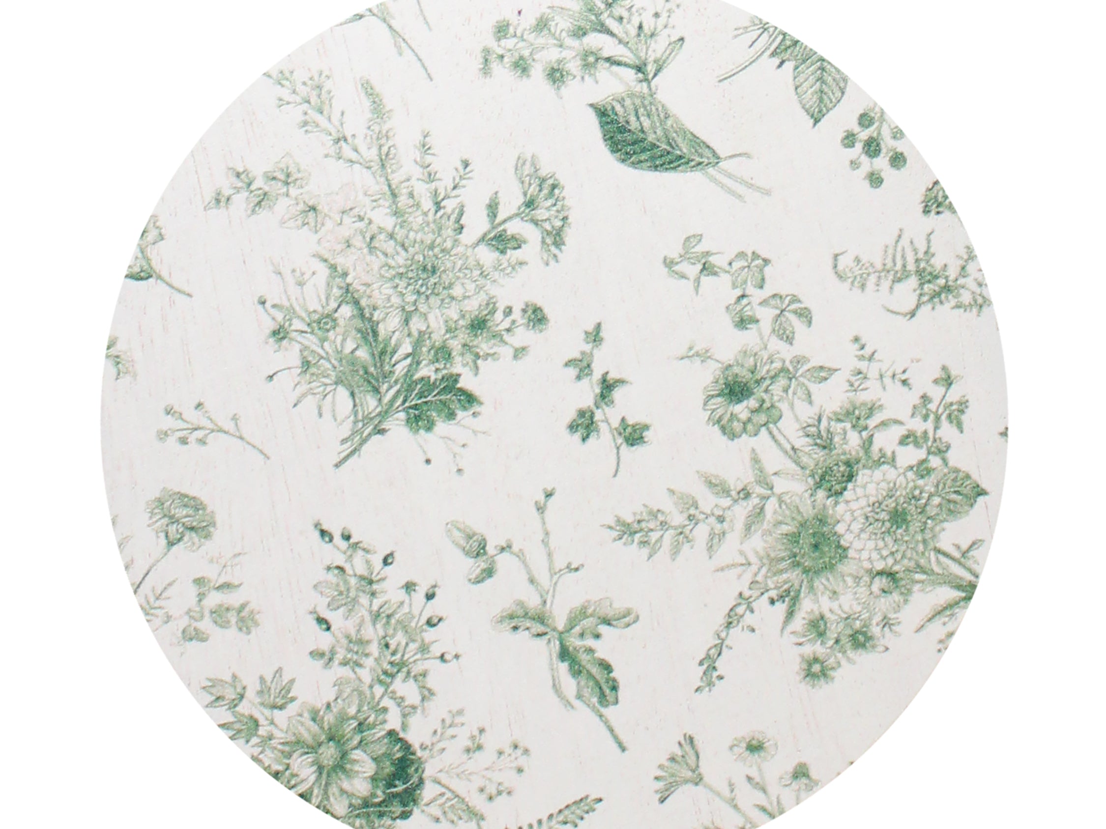 Scented candle lid with white botanical leaf print