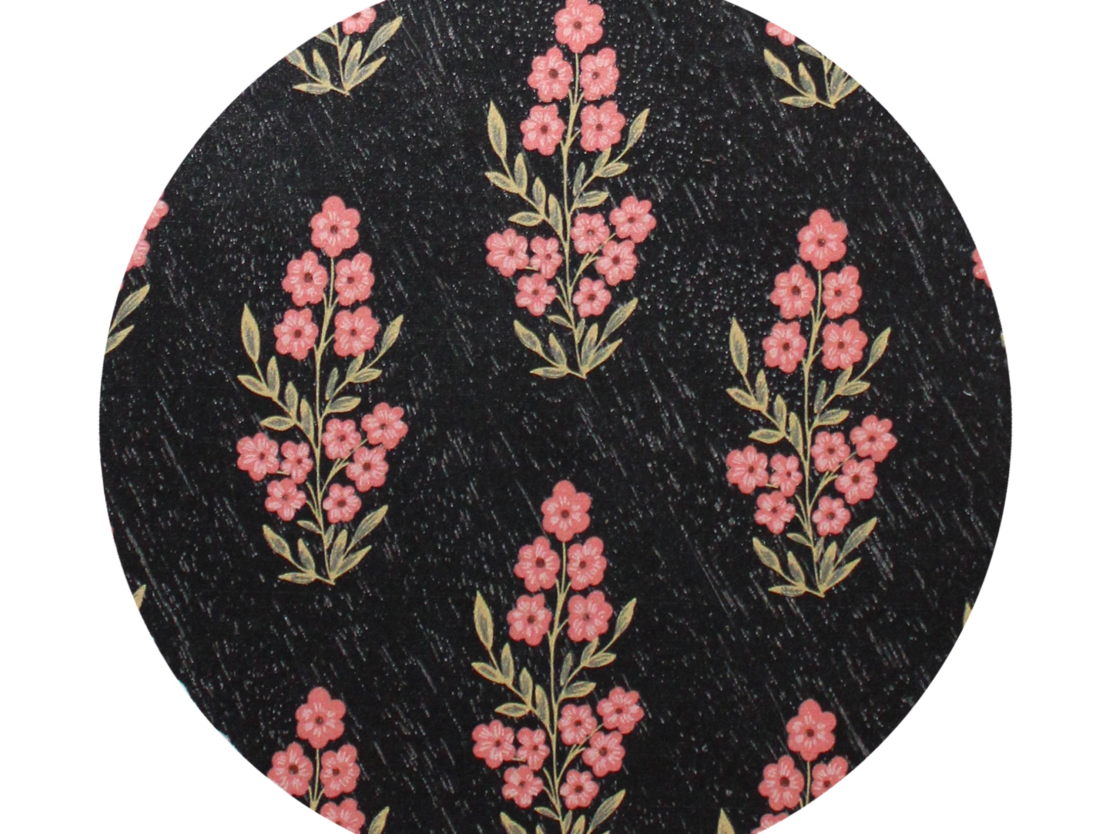 Scented candle top lid with black base and pink floral bouquet pattern