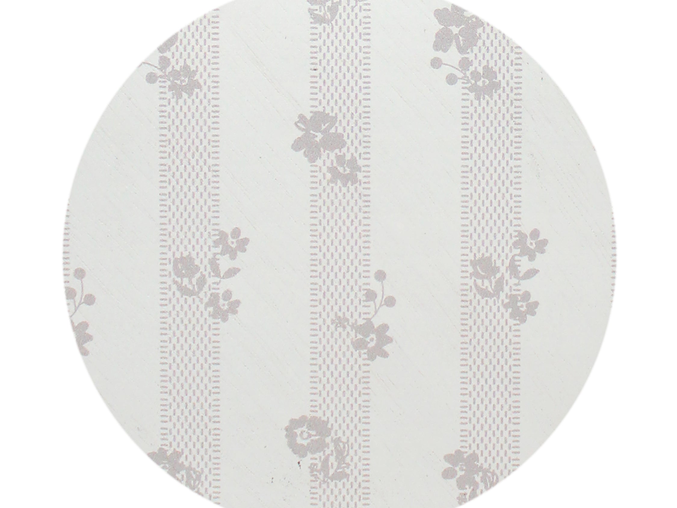 Round candle lid in white with light gray floral and stripe pattern