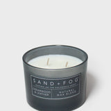 12 oz cedarwood & leather scented candle in dark glass jar with two wicks