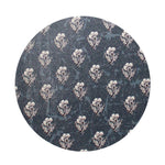 Round patterned candle lid top in dark blue with tan cedar-like print