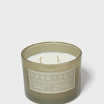 SAND+FOG 12 oz scented candle in sage jar, two wicks, Pistachio Dream label
