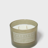 SAND+FOG 12 oz scented candle in sage jar, two wicks, Pistachio Dream label
