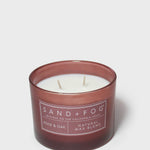 Rose & Oak 12 oz scented candle in brown glass jar with label and visible wicks