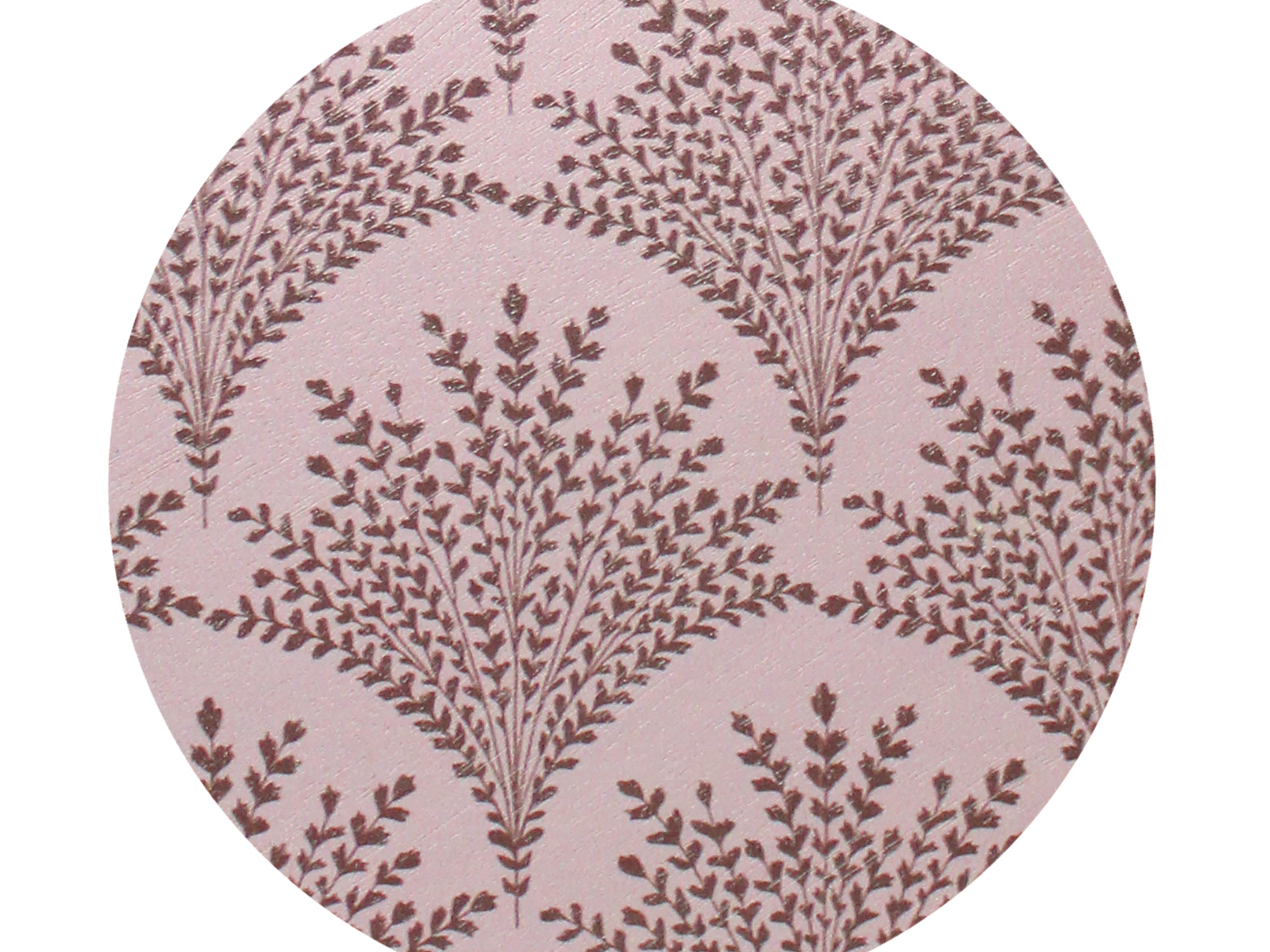 Amber & Pear scented candle lid with purple botanical pattern