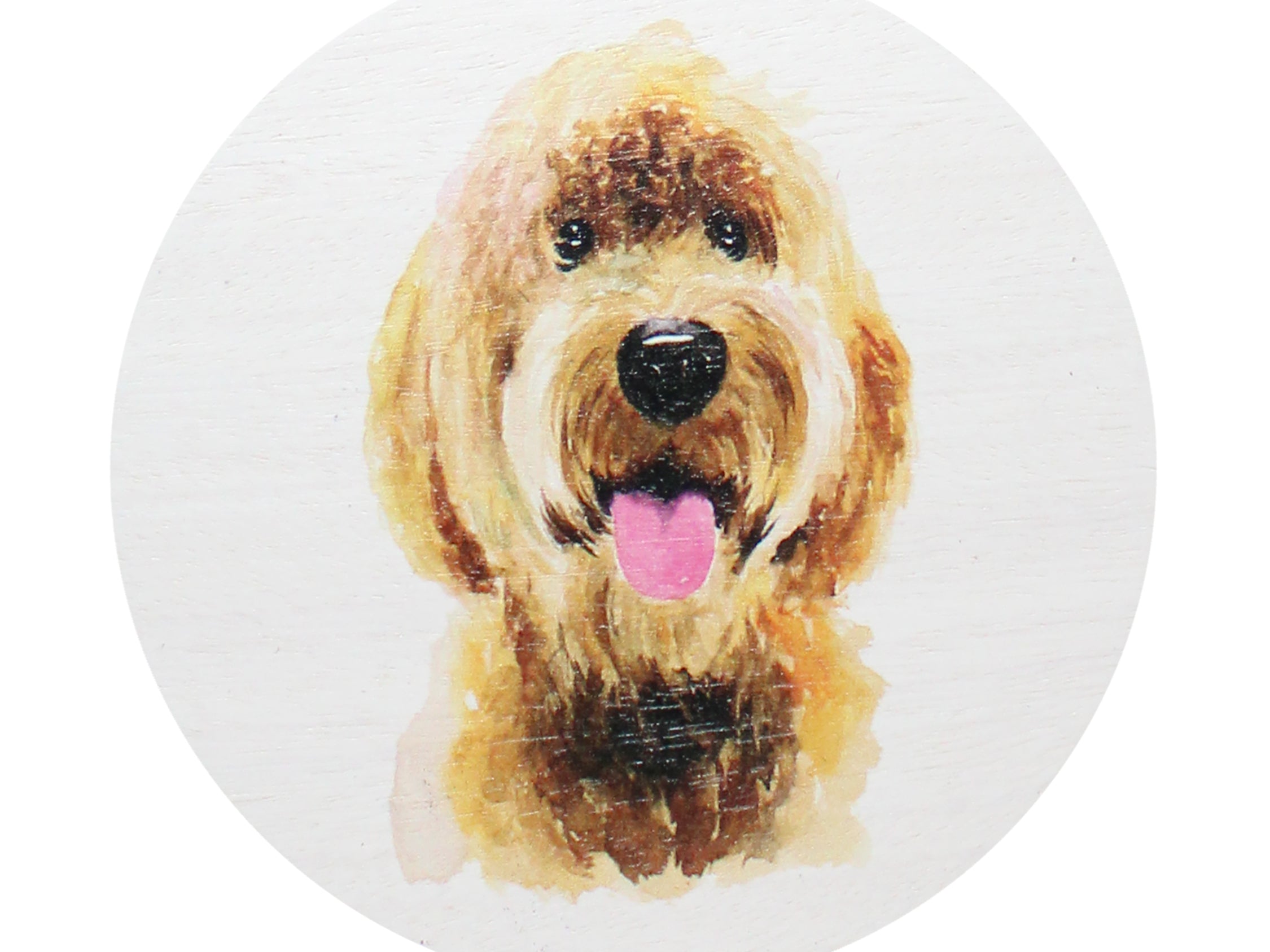 SAND + PAWS scented candle lid topper with dog illustration