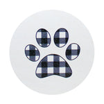 Scented candle wax top with plaid paw print emblem