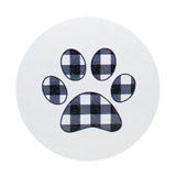 Scented candle wax top with plaid paw print emblem