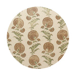 Beige circular candle lid with repeating sandalwood and floral motif