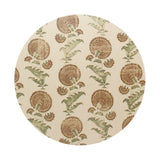 Beige circular candle lid with repeating sandalwood and floral motif