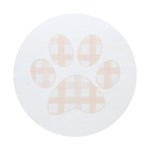 Scented candle lid with tan paw print graphic