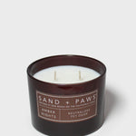 Sand + Paws Amber Nights 12 oz scented candle in dark jar, two wicks