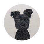 Scented candle label graphic with black dog silhouette on light background