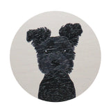 Scented candle label graphic with black dog silhouette on light background