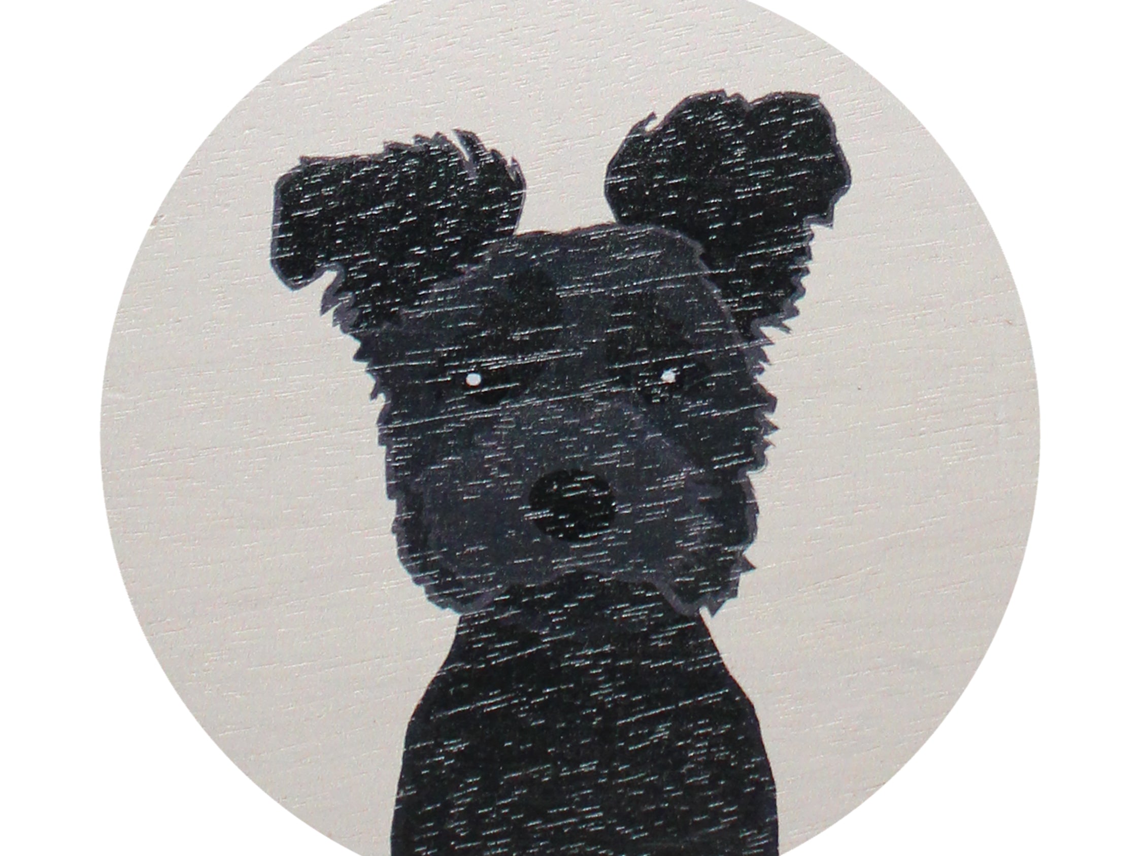 Scented candle label graphic with black dog silhouette on light background