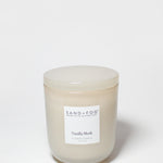 Vanilla Musk scented candle in frosted glass jar, Sand+Fog label