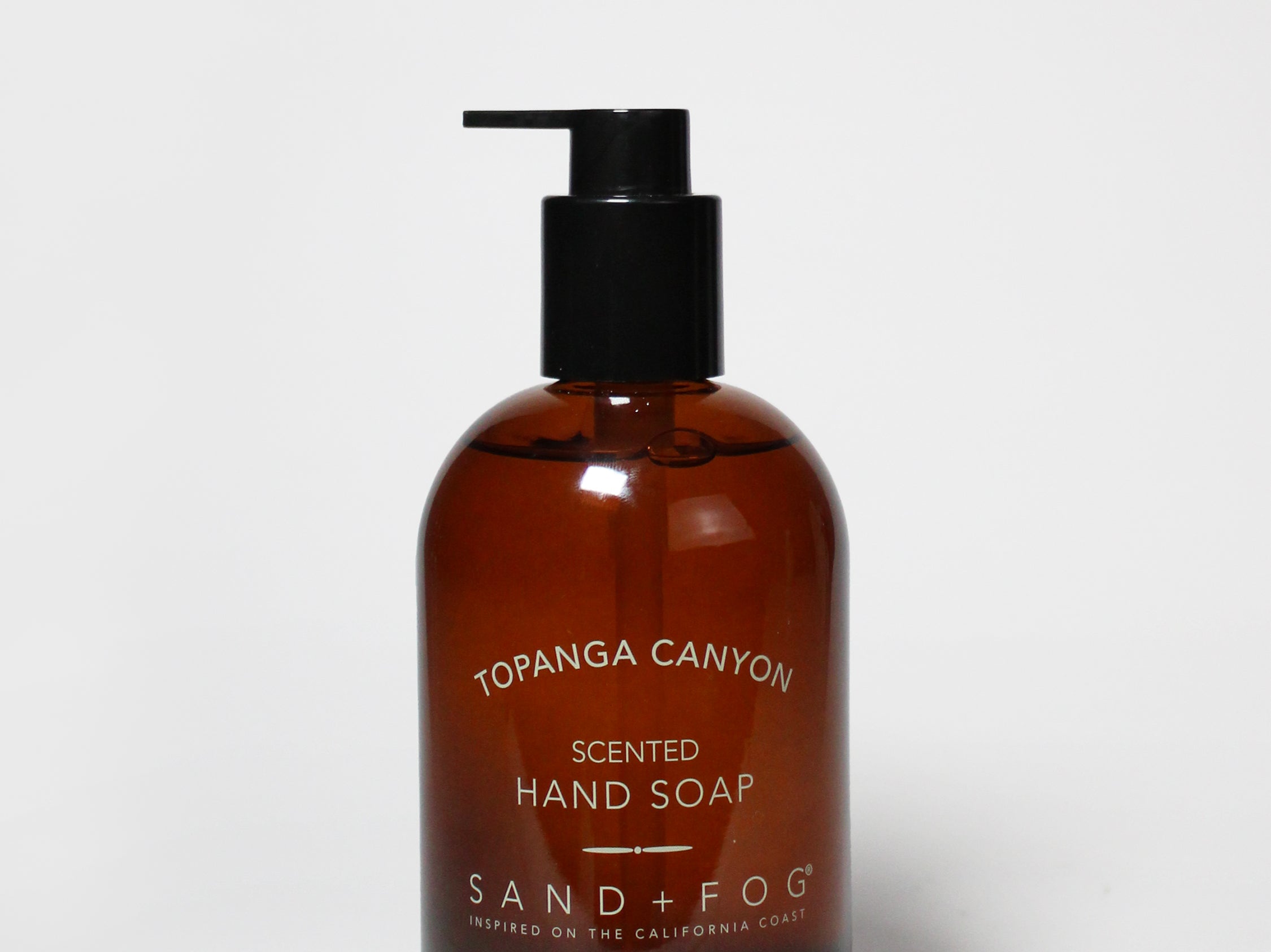 Topanga Canyon scented hand soap, amber bottle with black pump, 11.8 fl oz