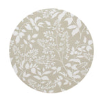 Scented candle lid with beige botanical floral pattern on light gray top
