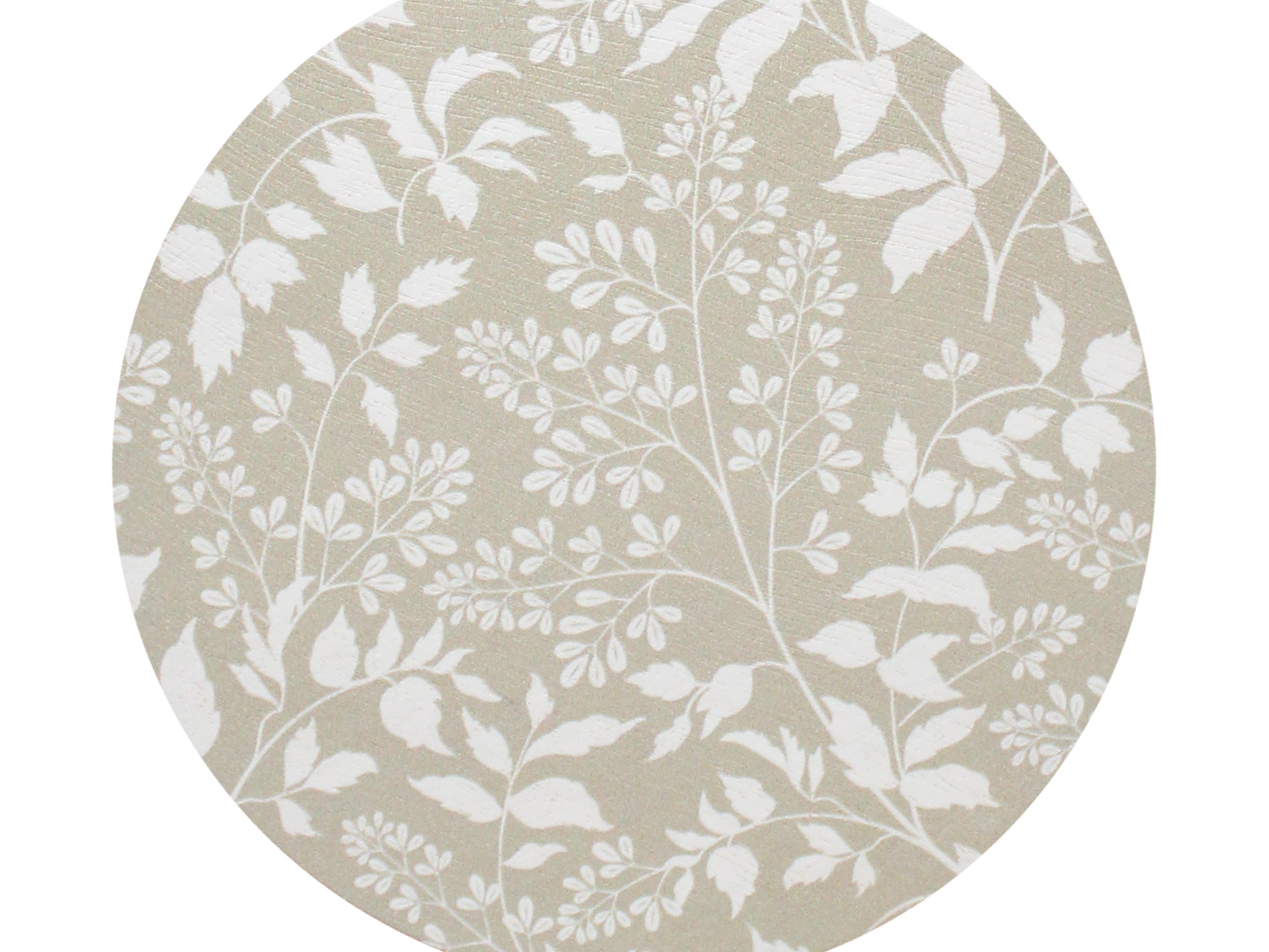 Scented candle lid with beige botanical floral pattern on light gray top