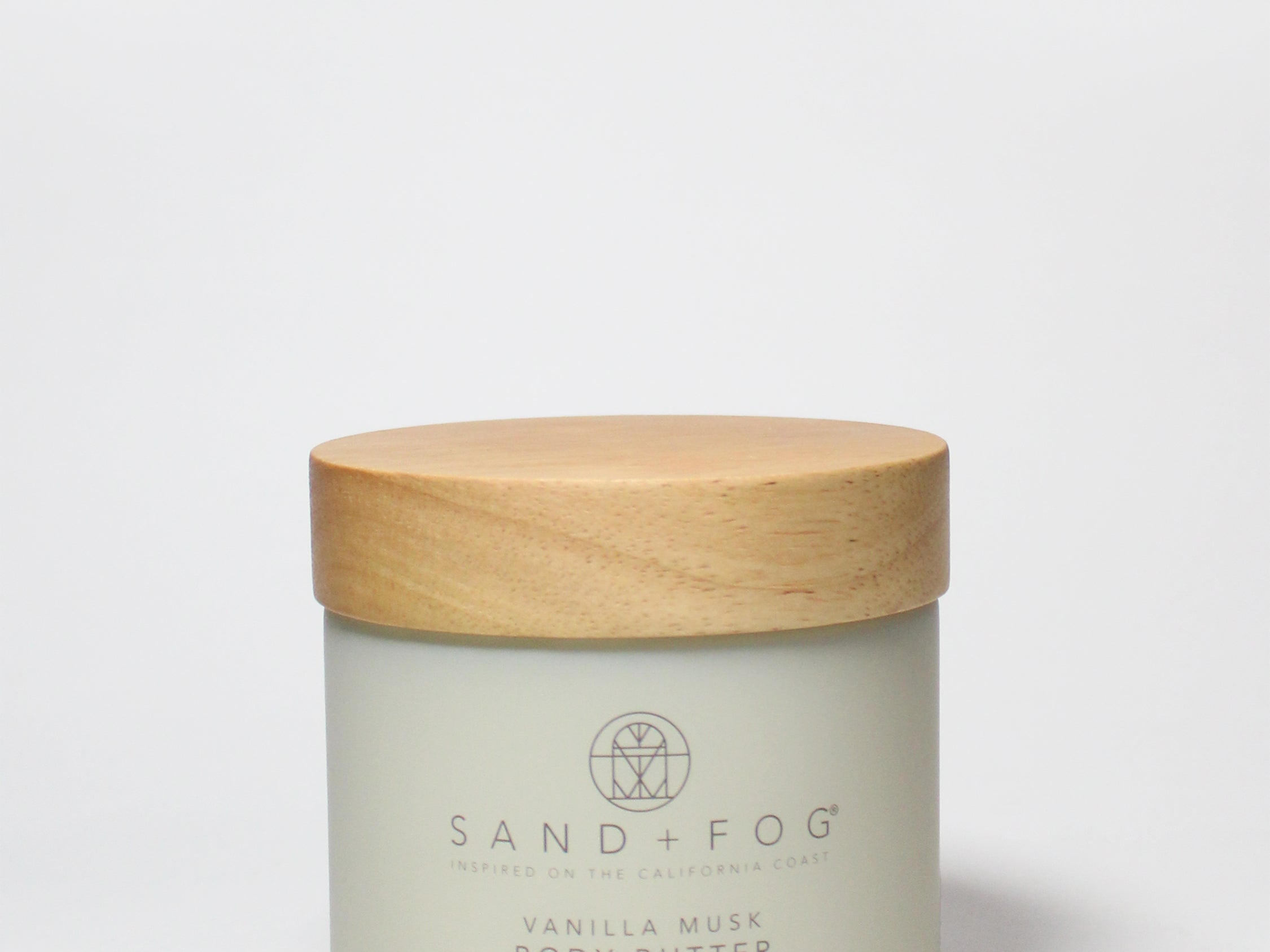 Whipped body butter jar, Vanilla Musk scent, wood lid and white container